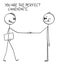 Vector Cartoon Illustration of Treacherous Businessman, Manager or Recruiter Shaking Hands With Naive or Stupid Perfect