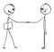 Vector Cartoon Illustration of Treacherous Businessman, Salesman, Manager or Recruiter Shaking Hands With Naive or