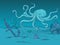 Vector Cartoon Illustration - Turquoise Octopus in the Deep Ocean