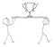 Vector Cartoon Illustration of Two Successful Men or Businessmen Carrying Big Winner Trophy or Victory Reward Cup