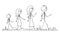 Vector Cartoon Illustration of Walking Family on Trip of Man or Father, Woman or Mother and Girl or Daughter and Boy or