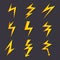 Vector cartoon illustrations of lightning set isolate. Stylized pictures for logo design