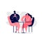 Vector cartoon illustrattation of two girlfriends sitting at the table and drinking tea or coffee