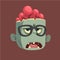 Vector cartoon image of a funny gray zombie with big head frightening someone on a dark background