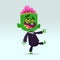 Vector cartoon image of a funny green zombie with big head business suit isolated on a light gray background