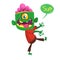 Vector cartoon image of a funny green zombie with big head. Halloween vector illustration