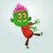 Vector cartoon image of a funny green zombie with big head. Halloween. Vector illustration.