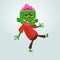 Vector cartoon image of a funny green zombie with big head. Vector illustration