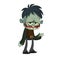 Vector cartoon image of a funny green zombie business suit isolated on a light gray background. Halloween vector illustration