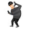 Vector cartoon isolated illustration of calling sly male scammer wearing balaclava. Online or phone fraud, cybercrime