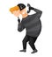 Vector cartoon isolated illustration of calling sly male scammer wearing balaclava. Online or phone fraud, cybercrime concept