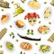 Vector cartoon italian cuisine elements pattern or background illustration