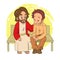 A vector cartoon of Jesus sitting and talking to a man, showing him that he loves and cares for him.