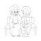 A vector cartoon of Jesus sitting and talking to a man, showing him that he loves and cares for him.  Black and White. Coloring pa