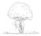Vector Cartoon of Last Elephant Hiding Behind the Last Tree That Left From the Chopped Down Forest