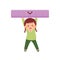 Vector cartoon little student girl carrying big ruler. Back to school concept