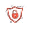 Vector cartoon lock with shield security icon in comic style. Pa