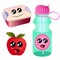 Vector Cartoon lunch tiffin box, apple, water bottle