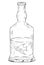 Vector Cartoon of Man as Fish Swimming in Hard Liquor or Spirits Bottle. Alcoholism Metaphor