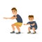 Vector cartoon man and boy kid doing squat exercises