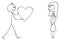 Vector Cartoon of Man or Boy in Love Giving Big Romantic Heart to Woman or Girl