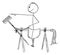 Vector Cartoon of Man or Businessman Sitting on Saddle Placed on Fake Horse Made from Brooms
