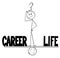 Vector Cartoon of Man or Businessman Thinking on Seesaw and Balancing Time Between Career and Life