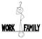 Vector Cartoon of Man or Businessman Thinking on Seesaw and Balancing Time Between Work and Family