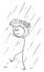 Vector Cartoon of Man or Businessman Walking in Rain with Briefcase Protecting His Head