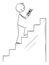 Vector Cartoon of Man Climbing Upstairs Following Navigation in Mobile Phone