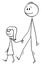 Vector Cartoon of Man or Father Walking Together with Small Girl or Daughter