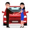 Vector cartoon man giving car keys to a woman