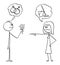 Vector Cartoon of Man Holding Flowers And Hoping in Romance or Sexual Intercourse. Woman is Sending Him to Wipe the