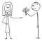 Vector Cartoon of Man Offering Flowers and Love to Woman on Date