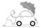 Vector Cartoon of Man Pushing Broken Car with Smoke Coming from the Engine