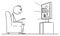 Vector Cartoon of Man Sitting in Armchair and Watching Football or Soccer Sport Game on TV or Television