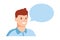 Vector cartoon man with something to say. Speech bubble above him. Handsome manager with talking bubble for your text.