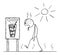 Vector Cartoon of Man Thirsty Exhausted Man Walking in Summer or Sunny Day to Buy Cold Drink or Soda
