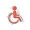 Vector cartoon man in wheelchair icon in comic style. Handicapped invalid sign illustration pictogram. People business splash eff