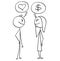 Vector Cartoon of Man and Woman Talking about Money and Love