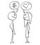 Vector Cartoon of Man and Woman Talking about Money and Love