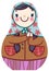 Vector cartoon matryoshka doll in floral scarf smiling