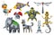 Vector cartoon mechanical robotic animals. Toy androids with artificial intelligence, pets for games. Creature produced