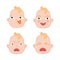 Vector cartoon newborn infant baby face set