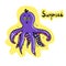 Vector cartoon octopus. Cartoon surprised face. Expressive character face expression. Isaolated octopus