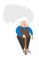 Vector cartoon old man standing with wooden walking stick and sm