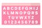 Vector cartoon pink rectangular ruler with alphabet