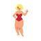 Vector cartoon plump overweight woman swimsuit