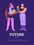 Vector cartoon poster with cyberpunk robotic people from future metaverse city, cyborg human with futuristic prostheses