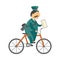 Vector cartoon postman mailman character bicycle